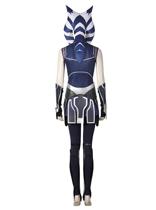 Star Wars The Clone Wars Ahsoka Tano Halloween Cosplay Costume Grey Short Cape Blue Slim Fit