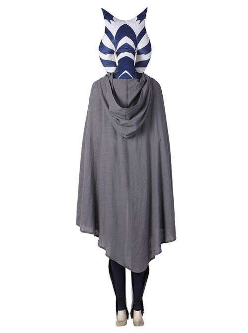 Star Wars The Clone Wars Ahsoka Tano Halloween Cosplay Costume Grey Short Cape Blue Slim Fit