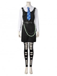 Monster High The Movie Frankie Stein Halloween Cosplay Costume White Shirt Black Dress Set