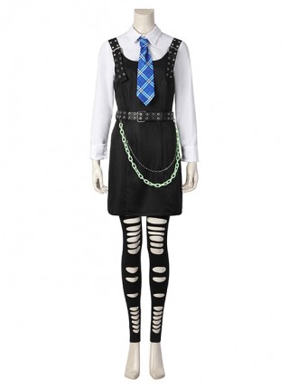 Monster High The Movie Frankie Stein Halloween Cosplay Costume White Shirt Black Dress Set