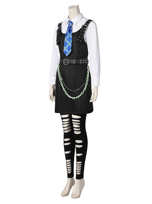 Monster High The Movie Frankie Stein Halloween Cosplay Costume White Shirt Black Dress Set