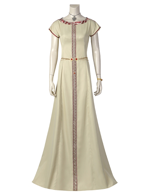 House Of The Dragon Princess Rhaenyra Targaryen Halloween Cosplay Costume Exquisite Accessory Beige Short Sleeve Dress Set