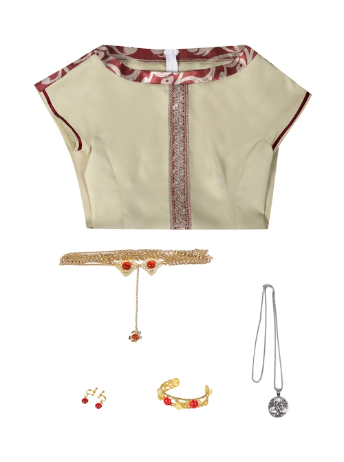 House Of The Dragon Princess Rhaenyra Targaryen Halloween Cosplay Costume Exquisite Accessory Beige Short Sleeve Dress Set