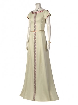 House Of The Dragon Princess Rhaenyra Targaryen Halloween Cosplay Costume Exquisite Accessory Beige Short Sleeve Dress Set