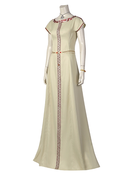 House Of The Dragon Princess Rhaenyra Targaryen Halloween Cosplay Costume Exquisite Accessory Beige Short Sleeve Dress Set