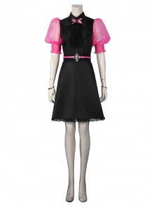 Monster High The Movie Draculaura Halloween Cosplay Costume Pink Puff Sleeve Black Dress Set