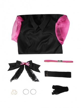 Monster High The Movie Draculaura Halloween Cosplay Costume Pink Puff Sleeve Black Dress Set