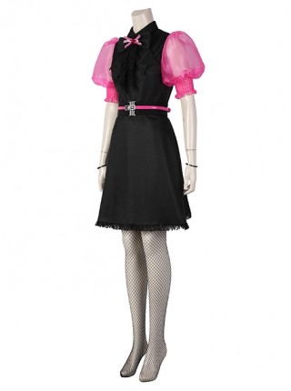 Monster High The Movie Draculaura Halloween Cosplay Costume Pink Puff Sleeve Black Dress Set