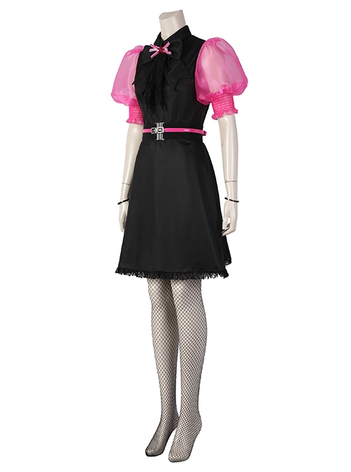 Monster High The Movie Draculaura Halloween Cosplay Costume Pink Puff Sleeve Black Dress Set