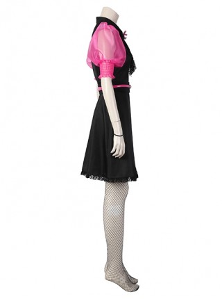 Monster High The Movie Draculaura Halloween Cosplay Costume Pink Puff Sleeve Black Dress Set