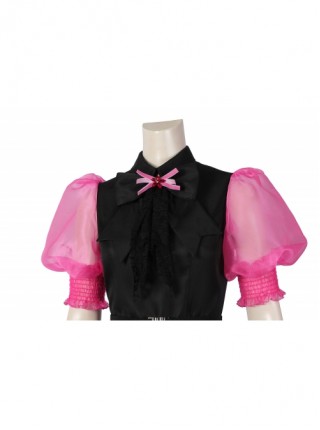 Monster High The Movie Draculaura Halloween Cosplay Costume Pink Puff Sleeve Black Dress Set