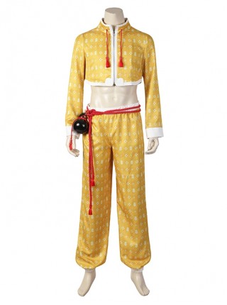 Street Fighter 6 Jamie Halloween Cosplay Costume Yellow Print Costume Waist Gourd Accessory Set