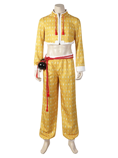 Street Fighter 6 Jamie Halloween Cosplay Costume Yellow Print Costume Waist Gourd Accessory Set