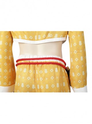 Street Fighter 6 Jamie Halloween Cosplay Costume Yellow Print Costume Waist Gourd Accessory Set