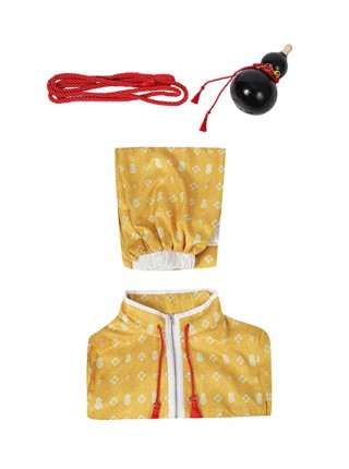 Street Fighter 6 Jamie Halloween Cosplay Costume Yellow Print Costume Waist Gourd Accessory Set