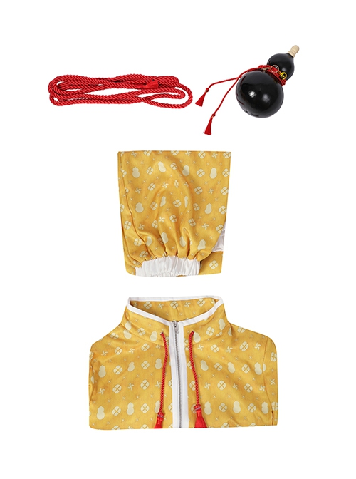 Street Fighter 6 Jamie Halloween Cosplay Costume Yellow Print Costume Waist Gourd Accessory Set