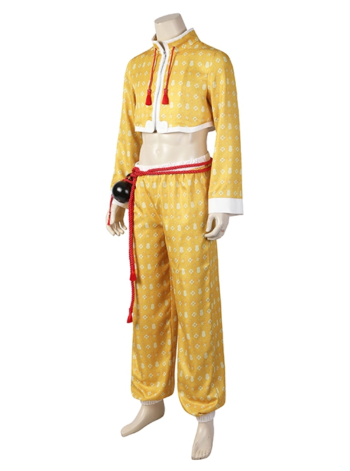 Street Fighter 6 Jamie Halloween Cosplay Costume Yellow Print Costume Waist Gourd Accessory Set