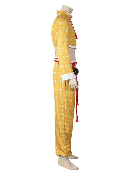 Street Fighter 6 Jamie Halloween Cosplay Costume Yellow Print Costume Waist Gourd Accessory Set