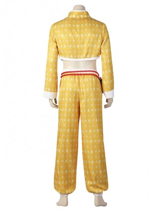 Street Fighter 6 Jamie Halloween Cosplay Costume Yellow Print Costume Waist Gourd Accessory Set