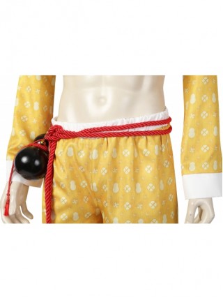 Street Fighter 6 Jamie Halloween Cosplay Costume Yellow Print Costume Waist Gourd Accessory Set