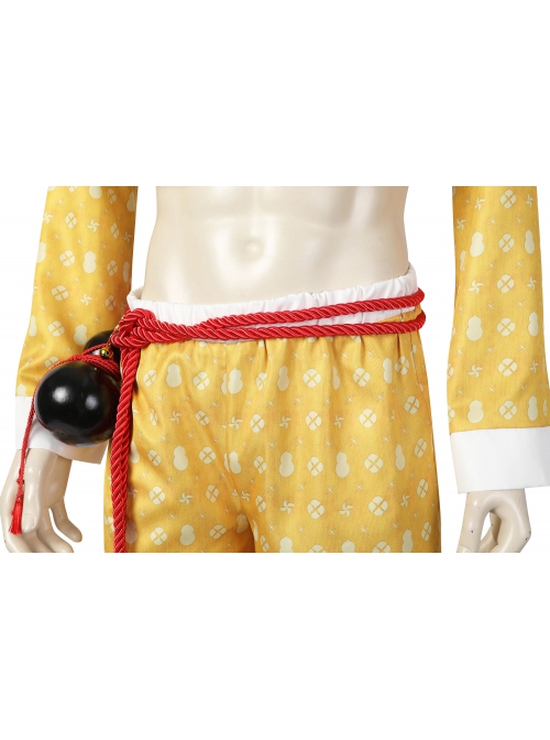 Street Fighter 6 Jamie Halloween Cosplay Costume Yellow Print Costume Waist Gourd Accessory Set