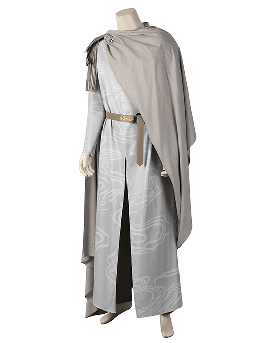 The Lord Of The Rings Elrond Halloween Cosplay Costume Long Cape Grey Printed Robe Delicate Ornament Set