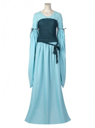 The Lord Of The Rings Galadriel Halloween Cosplay Costume Blue Long Sleeve Dress Set