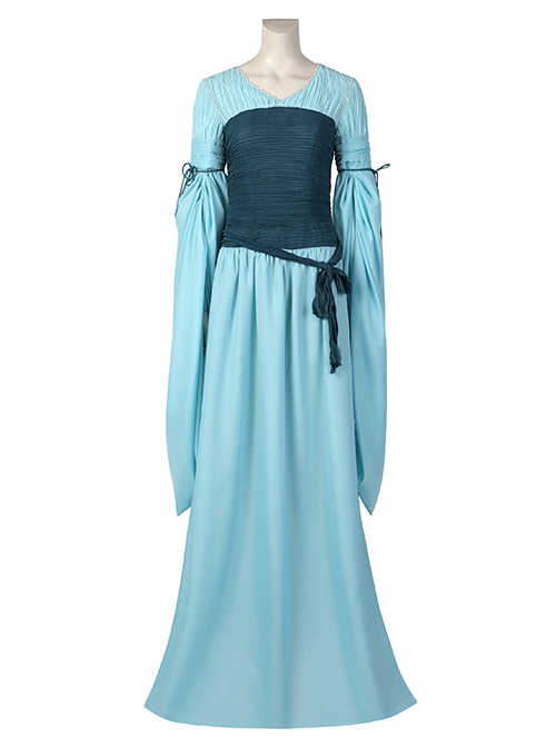 The Lord Of The Rings Galadriel Halloween Cosplay Costume Blue Long Sleeve Dress Set