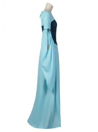 The Lord Of The Rings Galadriel Halloween Cosplay Costume Blue Long Sleeve Dress Set