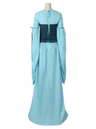 The Lord Of The Rings Galadriel Halloween Cosplay Costume Blue Long Sleeve Dress Set