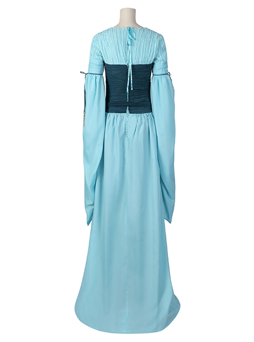 The Lord Of The Rings Galadriel Halloween Cosplay Costume Blue Long Sleeve Dress Set