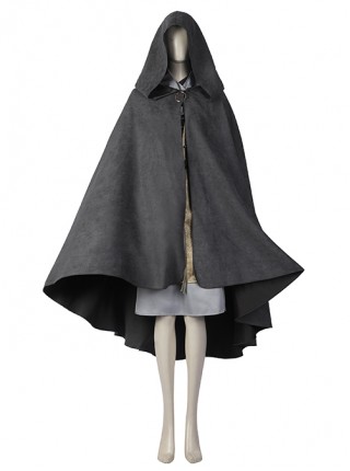 Elden Ring Melina Halloween Cosplay Costume Black Hooded Cape Brown Overcoat Grey Short Skirt Set Shoes Not Included