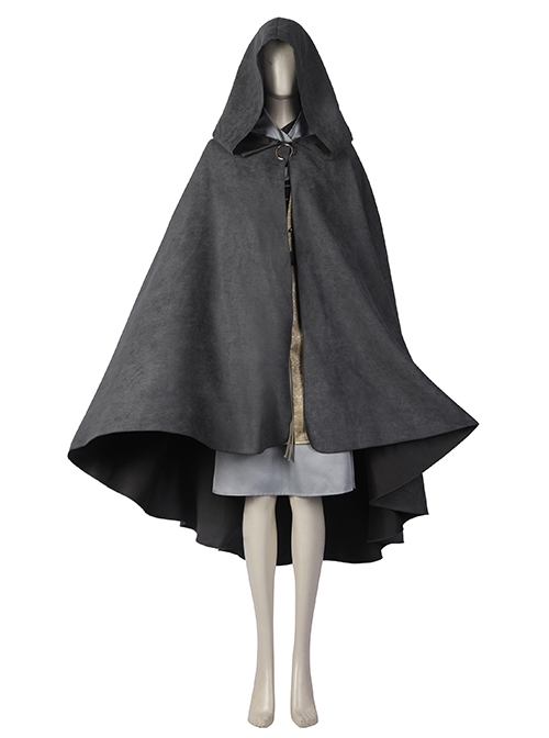 Elden Ring Melina Halloween Cosplay Costume Black Hooded Cape Brown Overcoat Grey Short Skirt Set Shoes Not Included