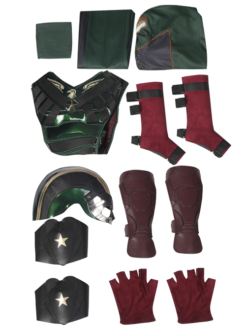 The Boys Season 3 Soldier Boy Halloween Cosplay Costume Dark Green Top Pants Dark Red Gloves Shoe Covers Exquisite Set