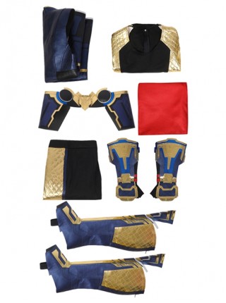 Thor Halloween Cosplay Costume Thor Blue Gold Patchwork Top Black Pants Red Cape Set