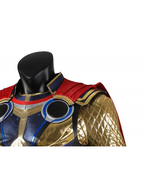 Thor Halloween Cosplay Costume Thor Blue Gold Patchwork Top Black Pants Red Cape Set