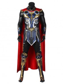 Thor Halloween Cosplay Costume Thor Blue Gold Black Stitching Vest Red Cape Cool Exquisite Set