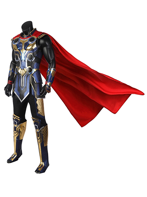 Thor Halloween Cosplay Costume Thor Blue Gold Black Stitching Vest Red Cape Cool Exquisite Set