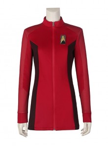 Star Trek Nyota Uhura Halloween Cosplay Costume Red Slim Top And Delicate Badge Two Piece Set