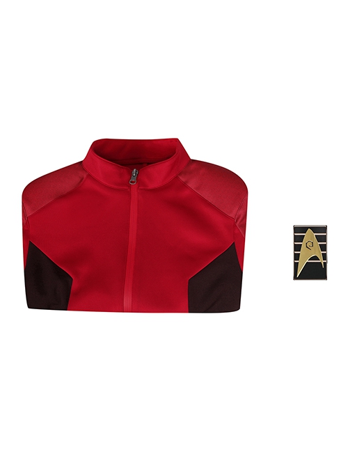 Star Trek Nyota Uhura Halloween Cosplay Costume Red Slim Top And Delicate Badge Two Piece Set