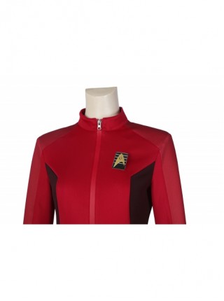 Star Trek Nyota Uhura Halloween Cosplay Costume Red Slim Top And Delicate Badge Two Piece Set