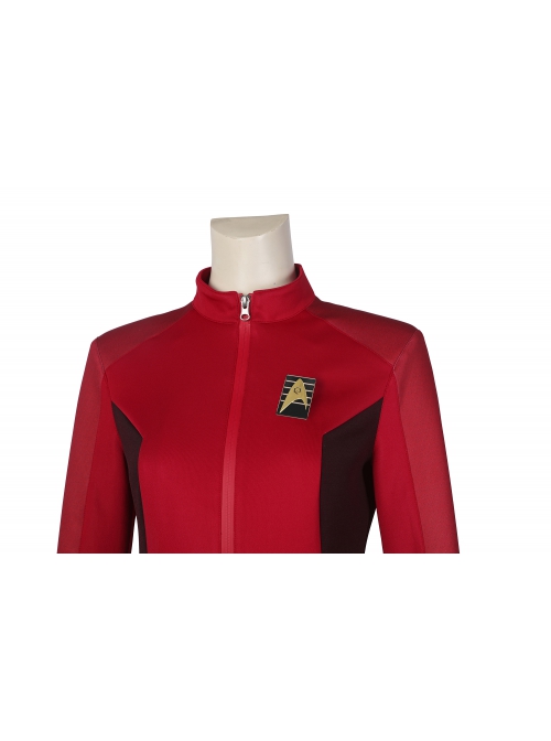 Star Trek Nyota Uhura Halloween Cosplay Costume Red Slim Top And Delicate Badge Two Piece Set