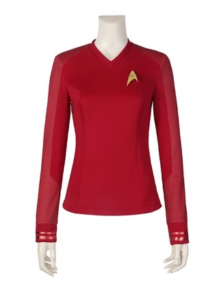 Star Trek Erica Ortegas Halloween Cosplay Costume Red V Neck Slim Top Delicate Badge Set Two Piece