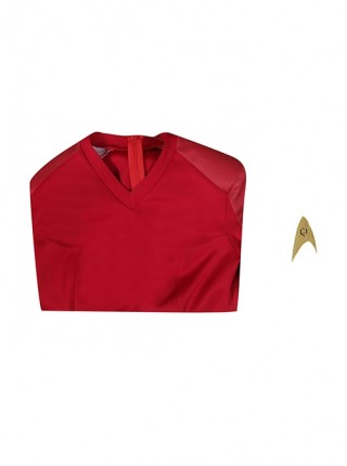 Star Trek Erica Ortegas Halloween Cosplay Costume Red V Neck Slim Top Delicate Badge Set Two Piece