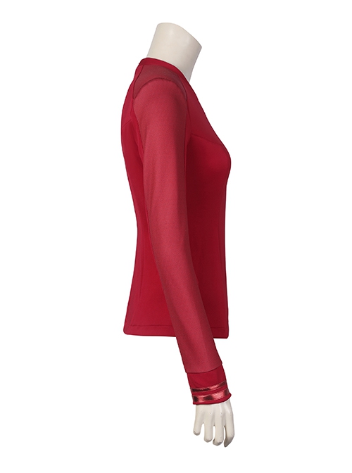 Star Trek Erica Ortegas Halloween Cosplay Costume Red V Neck Slim Top Delicate Badge Set Two Piece