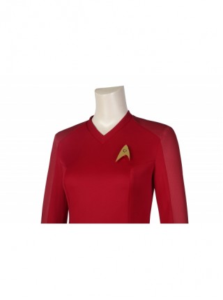 Star Trek Erica Ortegas Halloween Cosplay Costume Red V Neck Slim Top Delicate Badge Set Two Piece