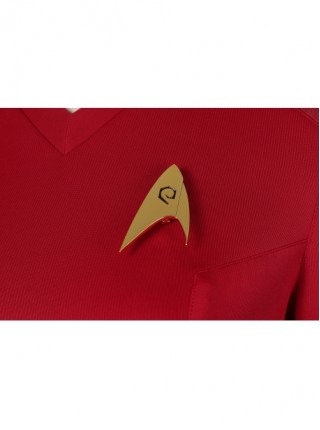 Star Trek Erica Ortegas Halloween Cosplay Costume Red V Neck Slim Top Delicate Badge Set Two Piece