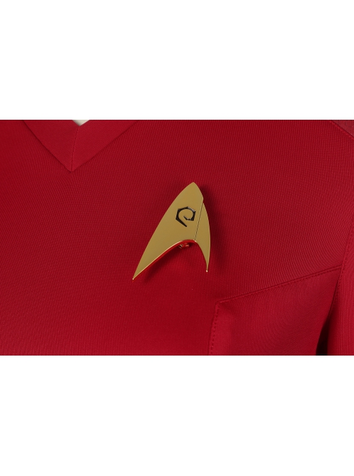 Star Trek Erica Ortegas Halloween Cosplay Costume Red V Neck Slim Top Delicate Badge Set Two Piece