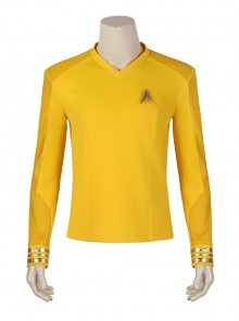 Star Trek Captain Christopher Pike Halloween Cosplay Costume Delicate Badge V Neck Slim Top Yellow Set Of Two