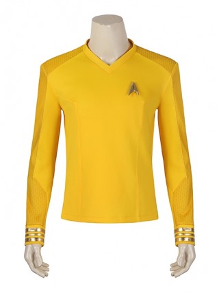 Star Trek Captain Christopher Pike Halloween Cosplay Costume Delicate Badge V Neck Slim Top Yellow Set Of Two